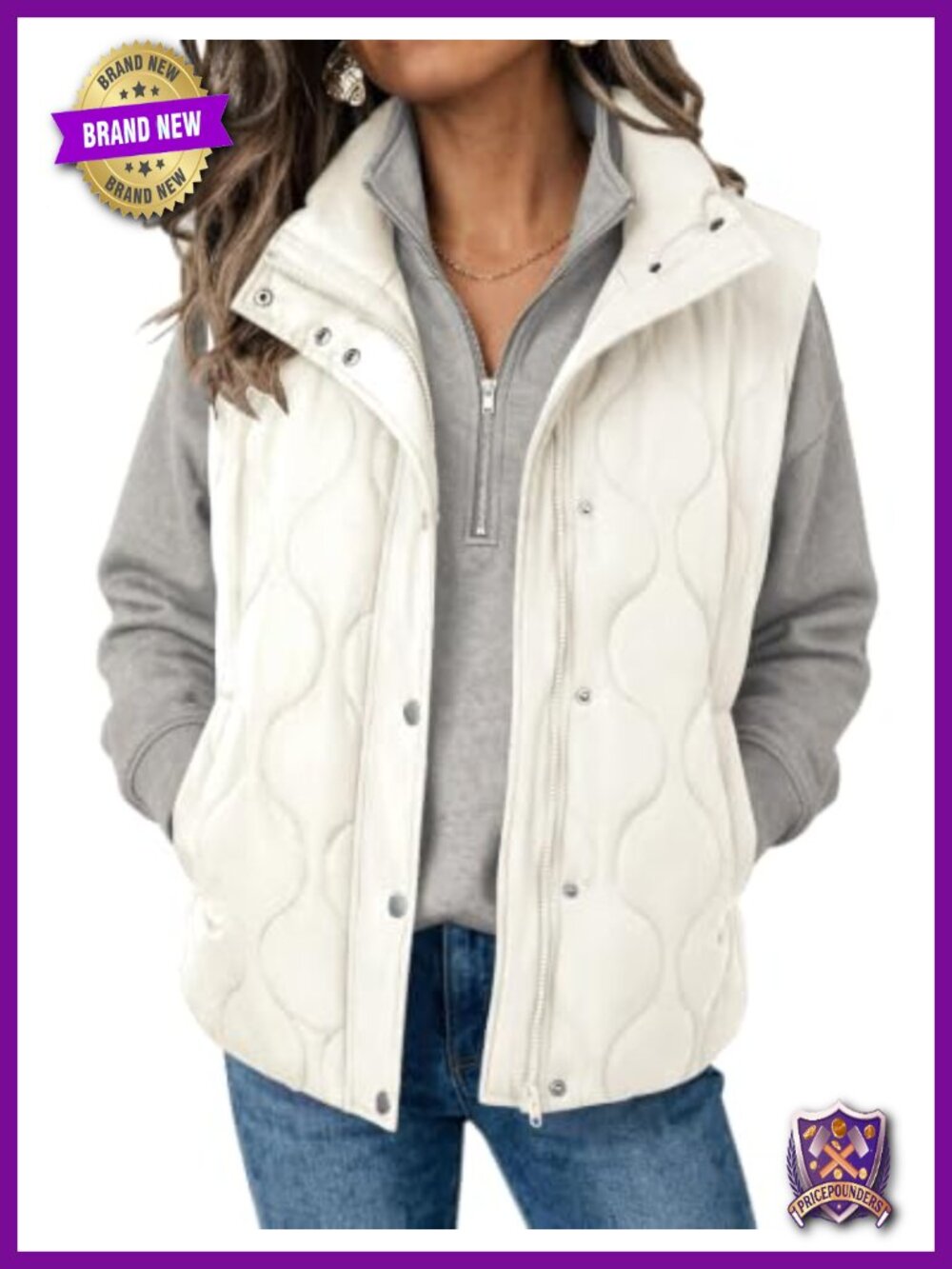 Women Oversized Puffer Vest Stand Collar Zip Up Sleeveless